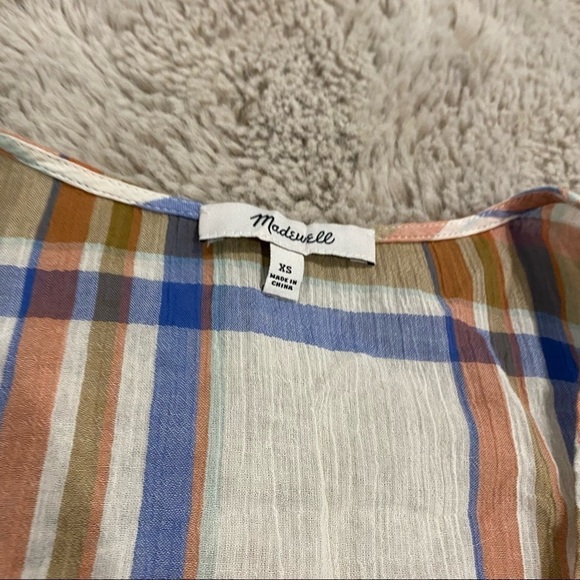 Madewell V-Neck Shoulder-Ruffle Top in Plaid womens XS - Picture 8 of 11